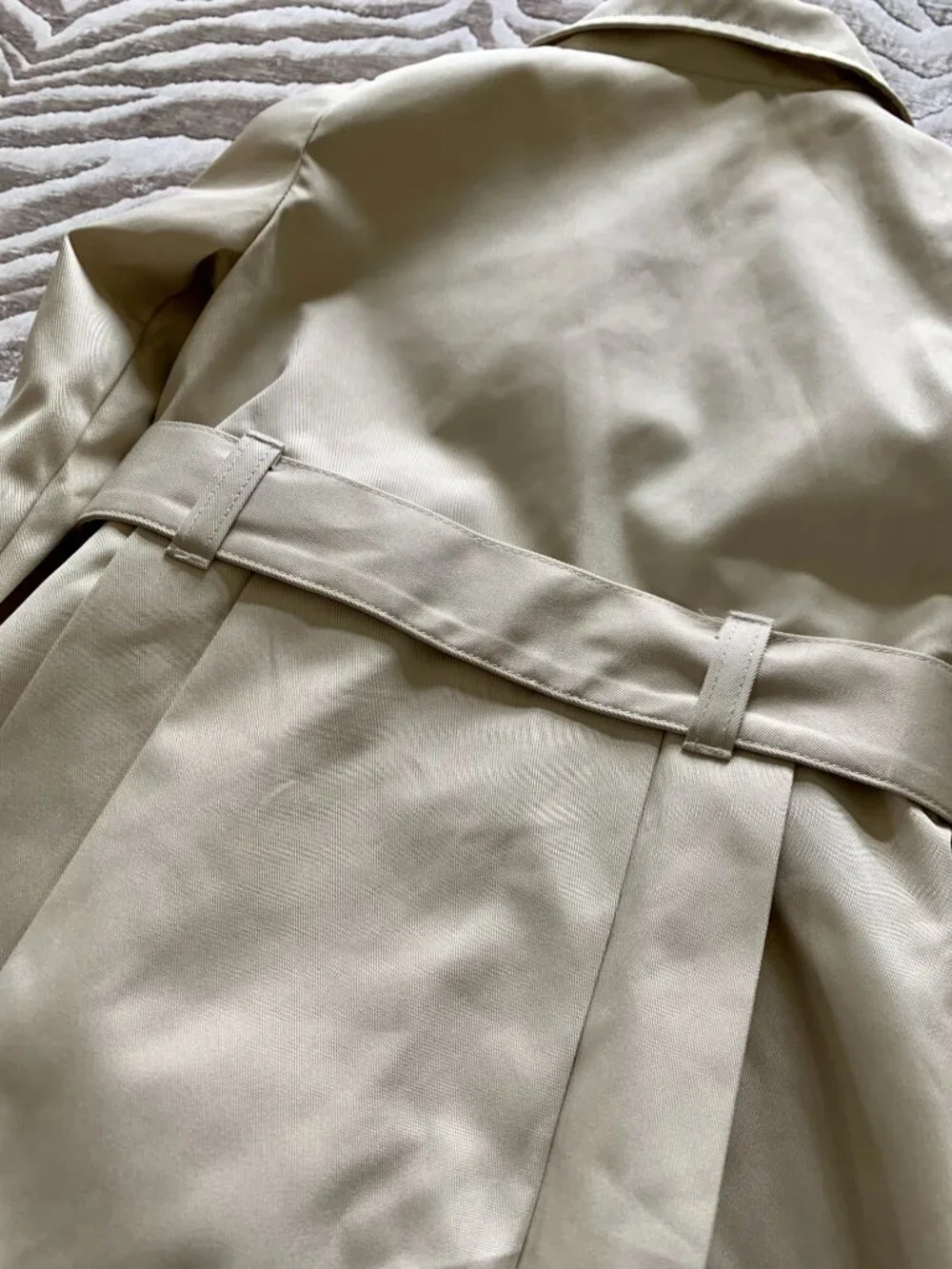 Tahari 2T Double-Breasted Coat | Beige Trench Coat - Picture 5 of 6